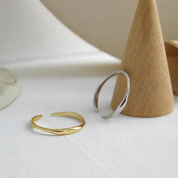 Lovcia Simple Tiny Irregular Wave 925 Sterling Silver Adjustable Ring-Rings-Rhodium-Rhodium