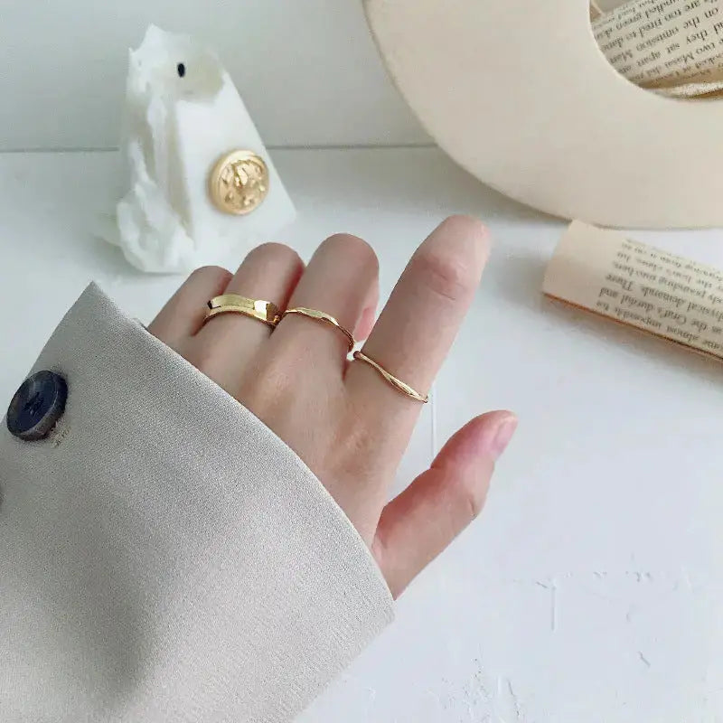 Lovcia Simple Tiny Irregular Wave 925 Sterling Silver Adjustable Ring-Rings-Rhodium-Rhodium