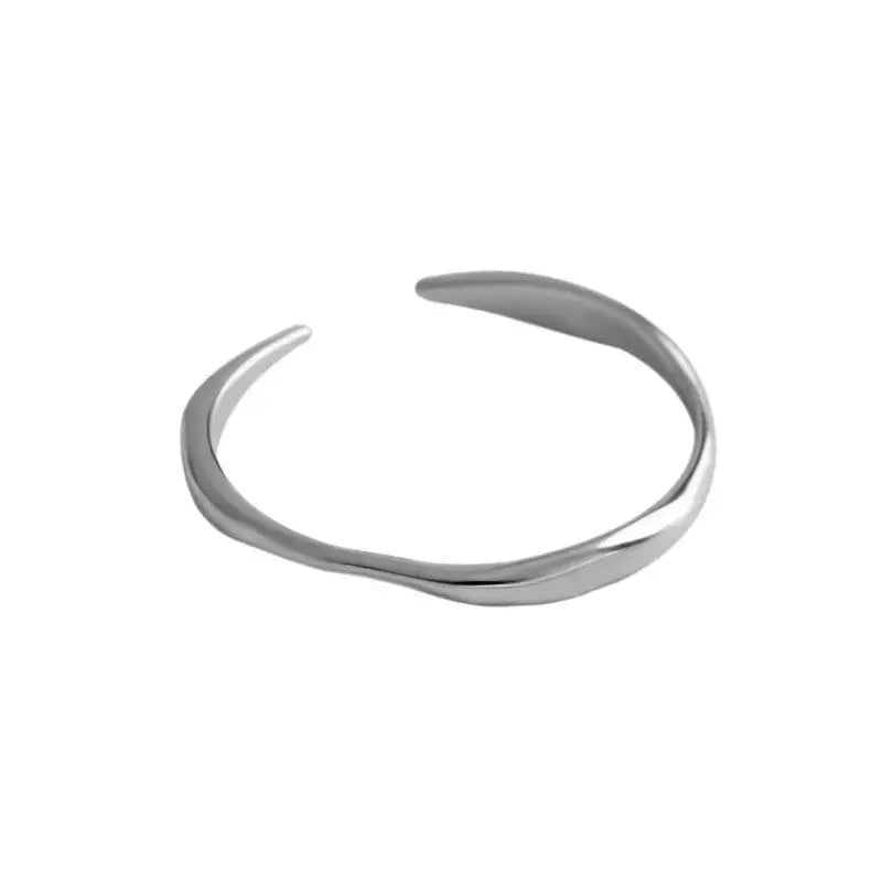 Lovcia Simple Tiny Irregular Wave 925 Sterling Silver Adjustable Ring-Rings-Rhodium-Rhodium