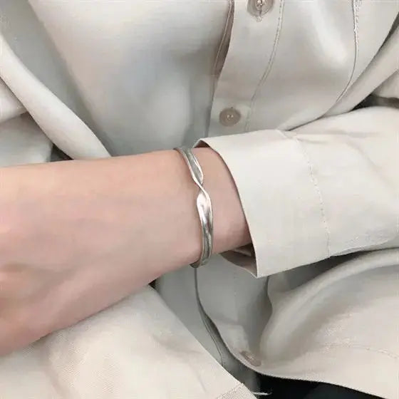 Lovcia Simple Twisted 925 Sterling Silver Open Bangle-Bracelets-