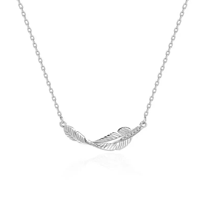 Lovcia Simple Twisted Feather CZ 925 Sterling Silver Necklace-Necklaces-