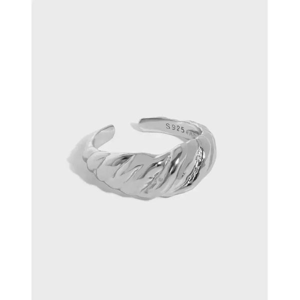 Lovcia Simple Twisted Wide Office 925 Sterling Silver Adjustable Ring-Rings-Rhodium-Rhodium