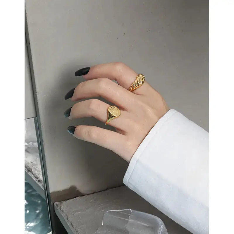Lovcia Simple Twisted Wide Office 925 Sterling Silver Adjustable Ring-Rings-Rhodium-Rhodium