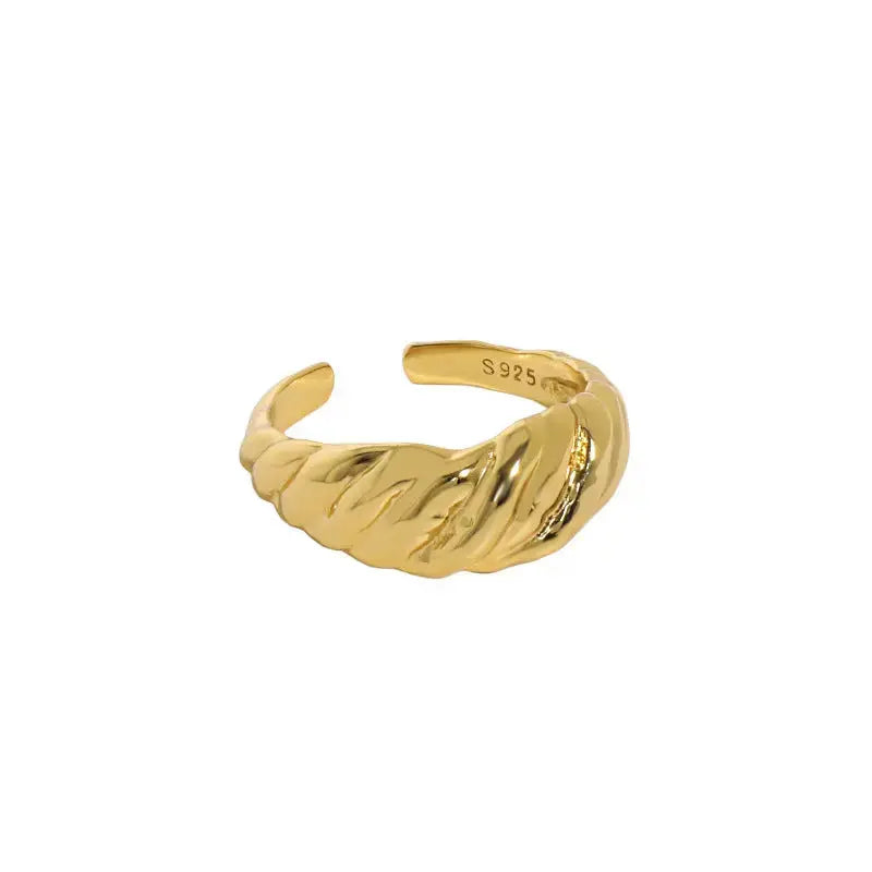 Lovcia Simple Twisted Wide Office 925 Sterling Silver Adjustable Ring-Rings-Yellow Gold-Yellow Gold
