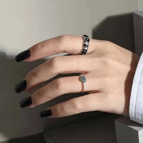 Lovcia Simple Vintage Heart 925 Sterling Silver Adjustable Ring-Rings-