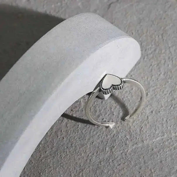 Lovcia Simple Vintage Heart 925 Sterling Silver Adjustable Ring-Rings-