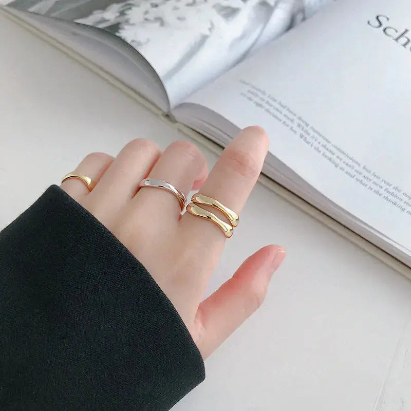 Lovcia Simple Wave 925 Sterling Silver Adjustable Ring-Rings-Silver-Silver
