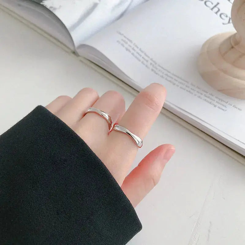 Lovcia Simple Wave 925 Sterling Silver Adjustable Ring-Rings-Silver-Silver
