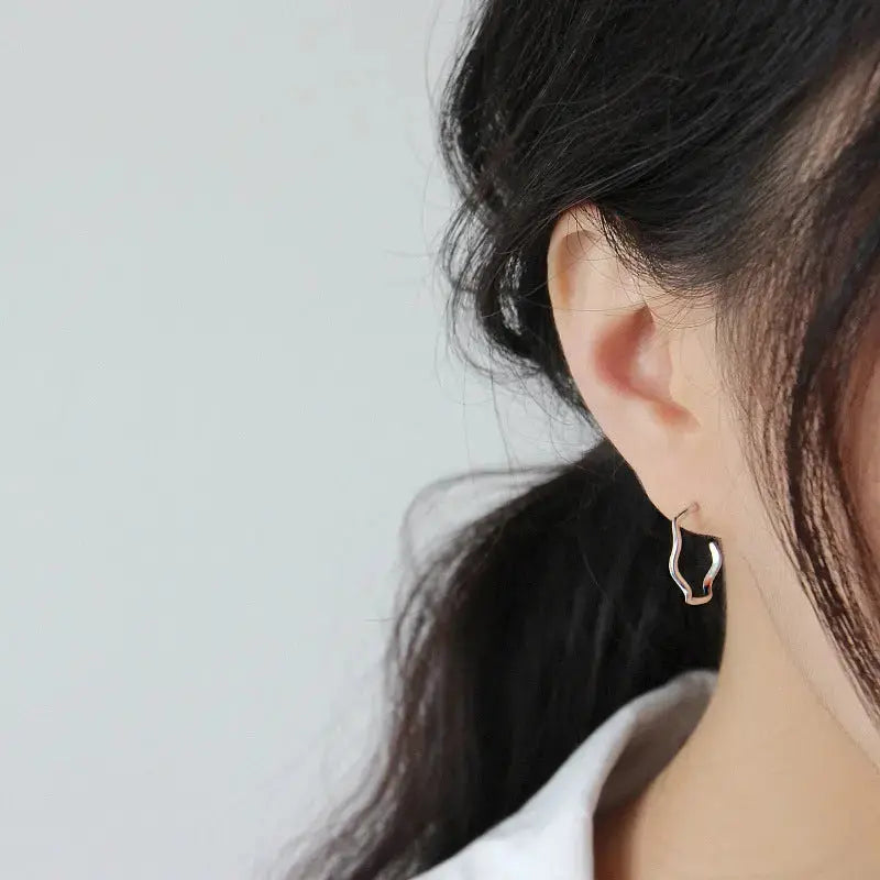 Lovcia Simple Wave Circle 925 Sterling Silver Hoop Earrings-Earrings-Rhodium-Rhodium