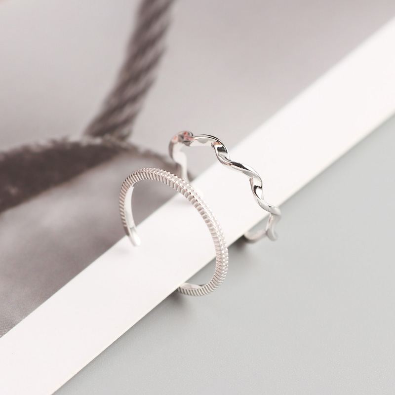 Lovcia Simple Wave Twisted Sterling Silver Adjustable Ring-Rings-Tyj0276-Tyj0276