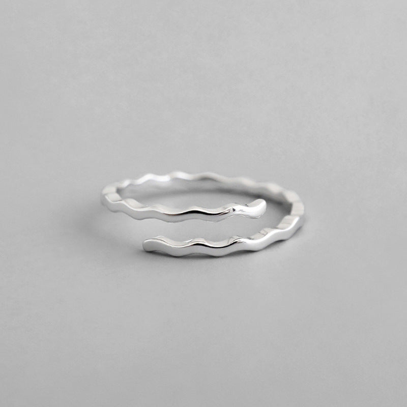 Lovcia Simple Waves 925 Sterling Silver Adjustable Ring-Rings-Rhodium-Rhodium