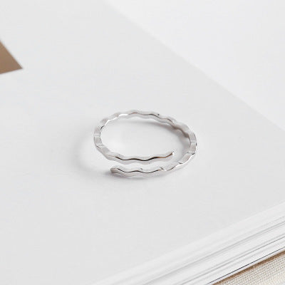 Lovcia Simple Waves 925 Sterling Silver Adjustable Ring-Rings-Rhodium-Rhodium