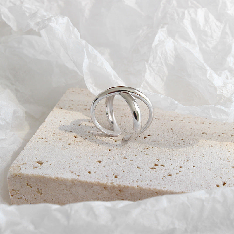 Lovcia Simple X Cross 925 Sterling Silver Adjustable Ring-Rings-