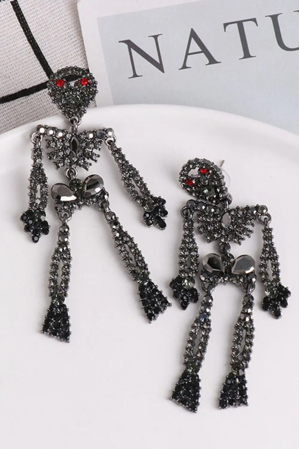 Lovcia Skeleton Shape Glass Stone Dangle Earrings-Earrings-Black-One Size-Black