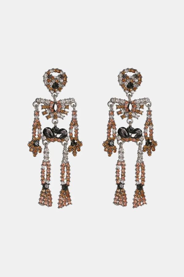Lovcia Skeleton Shape Glass Stone Dangle Earrings-Earrings-Caramel-One Size-Caramel
