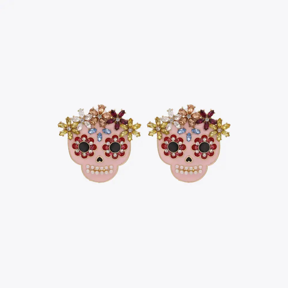 Lovcia Skull Rhinestone Alloy Earrings-Earrings-Blush Pink-One Size-Blush Pink