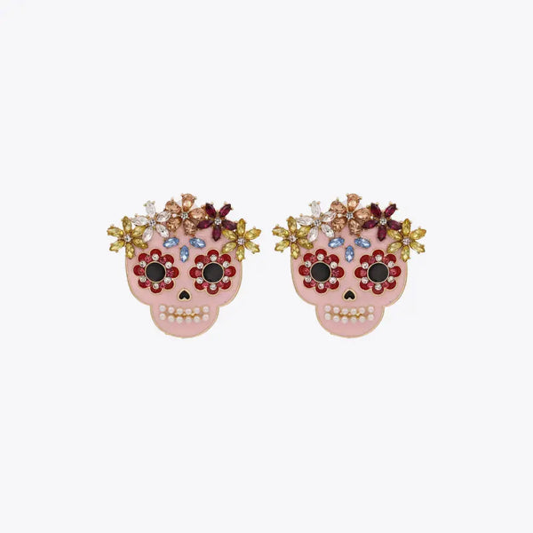Lovcia Skull Rhinestone Alloy Earrings-Earrings-Blush Pink-One Size-Blush Pink