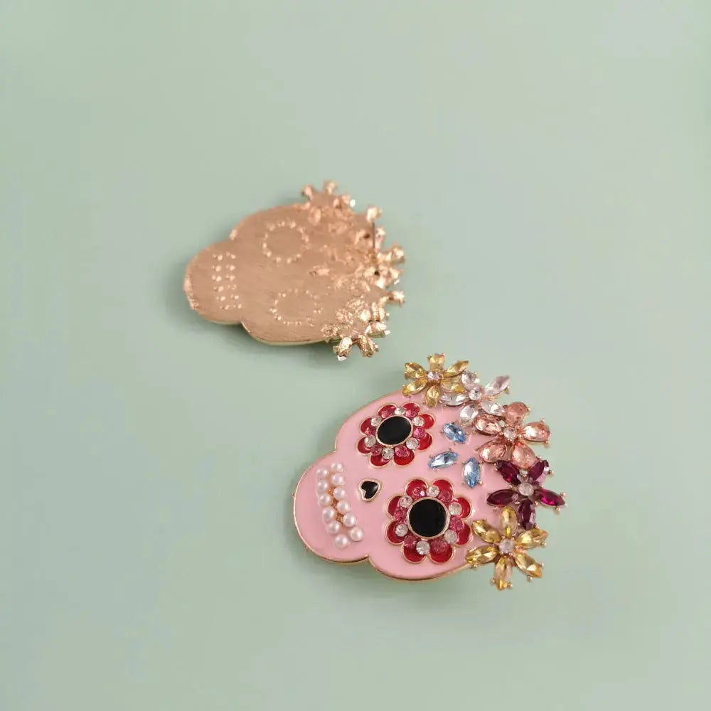 Lovcia Skull Rhinestone Alloy Earrings-Earrings-Blush Pink-One Size-Blush Pink