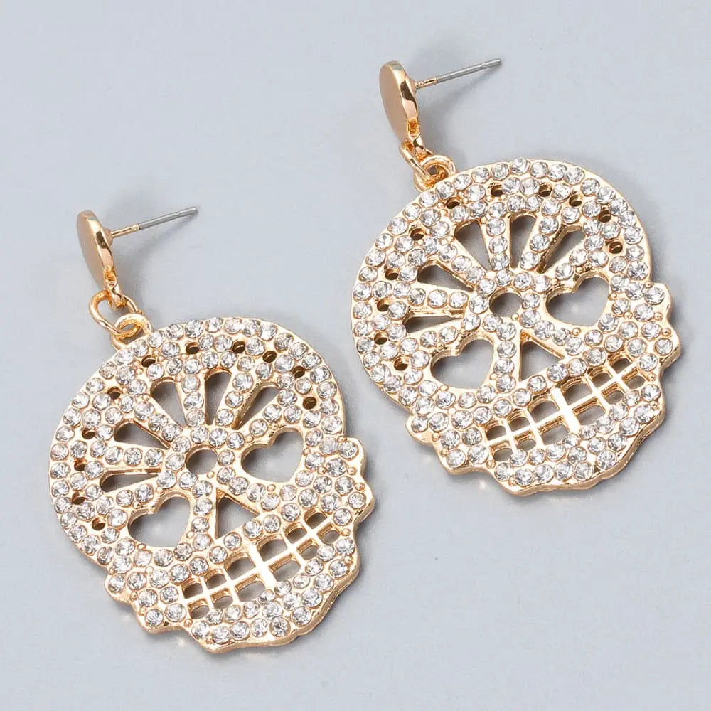 Lovcia Skull Rhinestone Alloy Earrings-Earrings-Multicolor-One Size-Multicolor