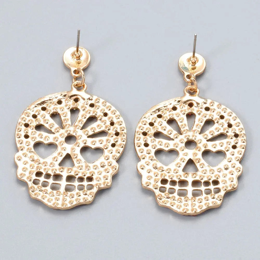 Lovcia Skull Rhinestone Alloy Earrings-Earrings-Multicolor-One Size-Multicolor