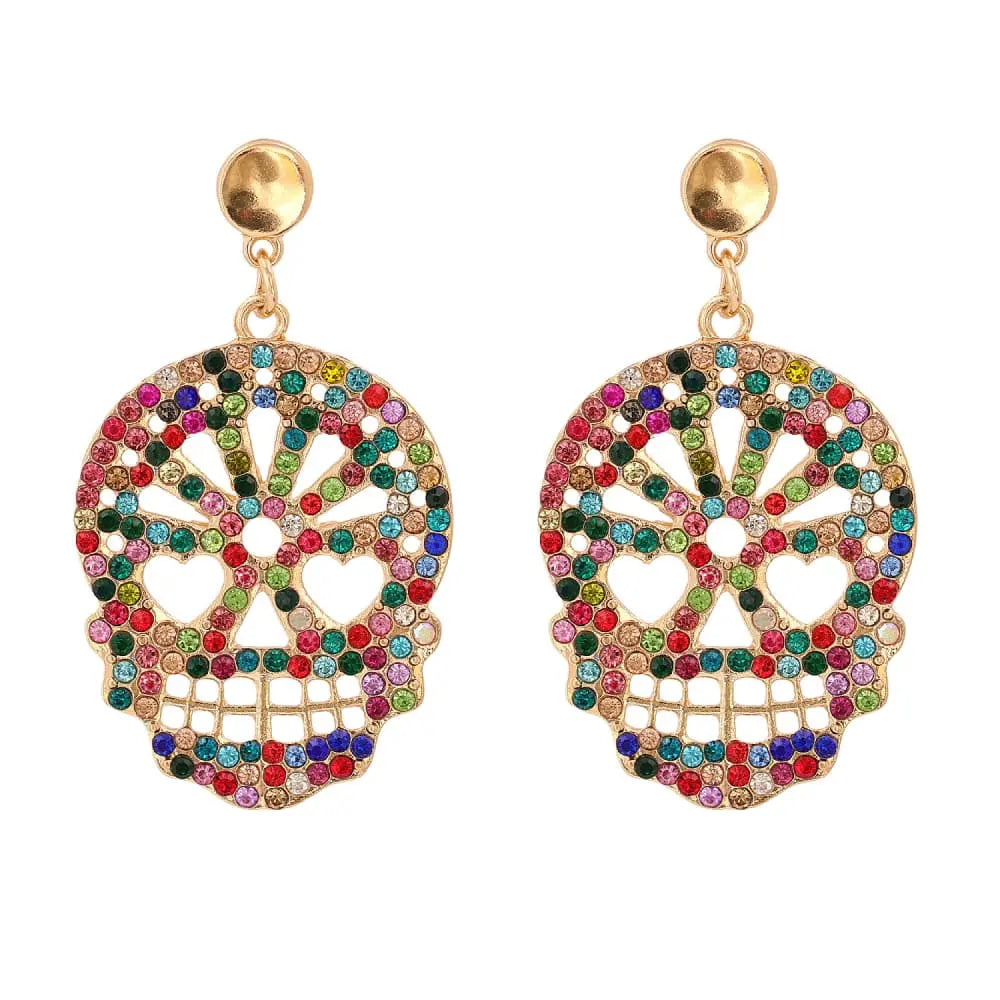 Lovcia Skull Rhinestone Alloy Earrings-Earrings-Multicolor-One Size-Multicolor