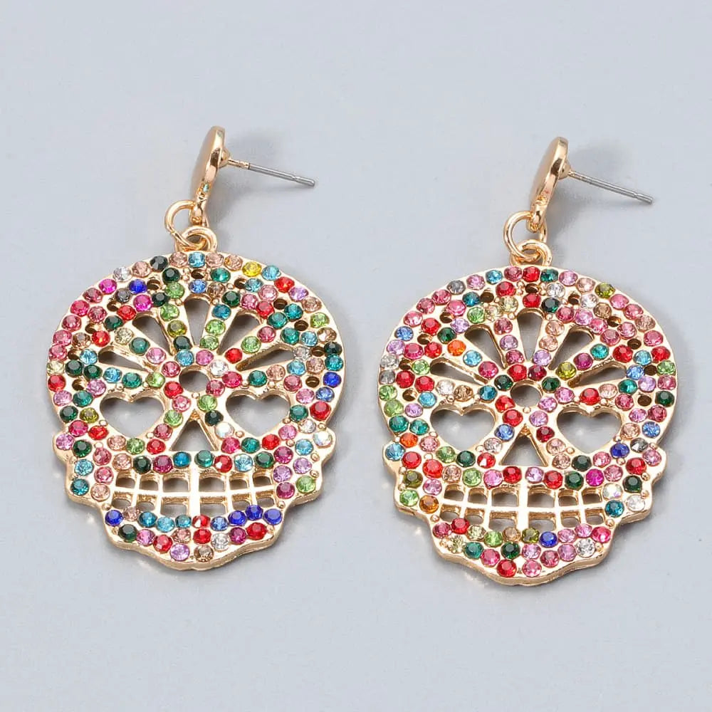 Lovcia Skull Rhinestone Alloy Earrings-Earrings-Multicolor-One Size-Multicolor