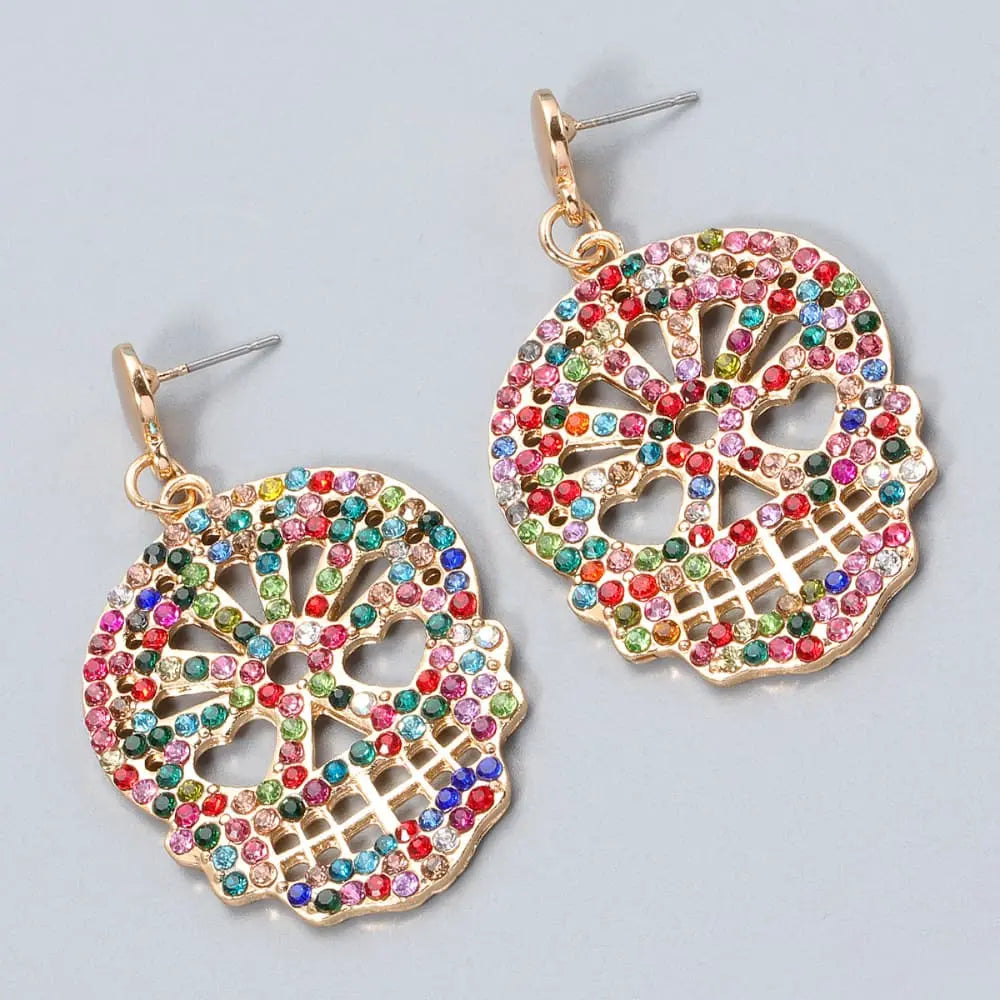 Lovcia Skull Rhinestone Alloy Earrings-Earrings-Multicolor-One Size-Multicolor