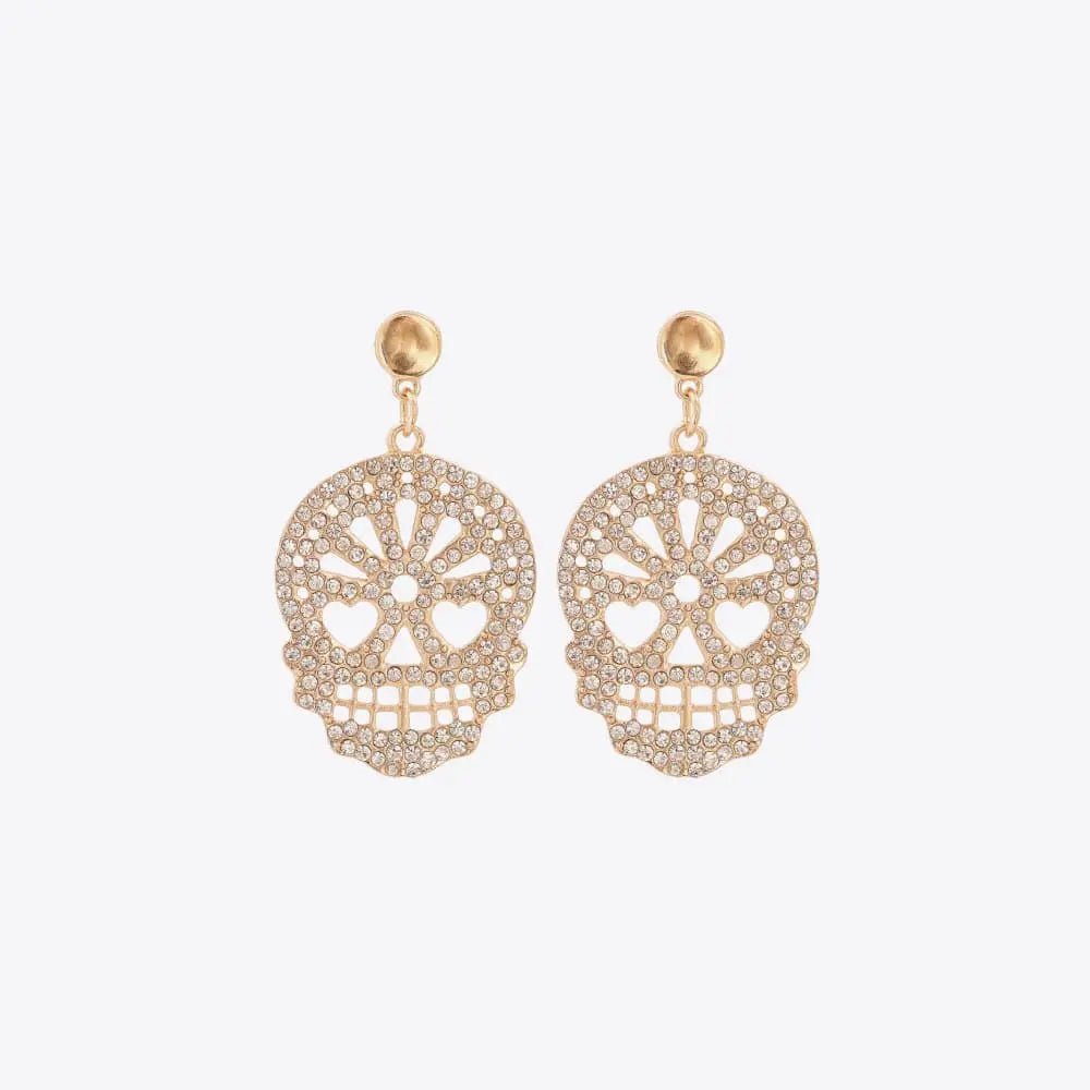Lovcia Skull Rhinestone Alloy Earrings-Earrings-Transparent-One Size-Transparent