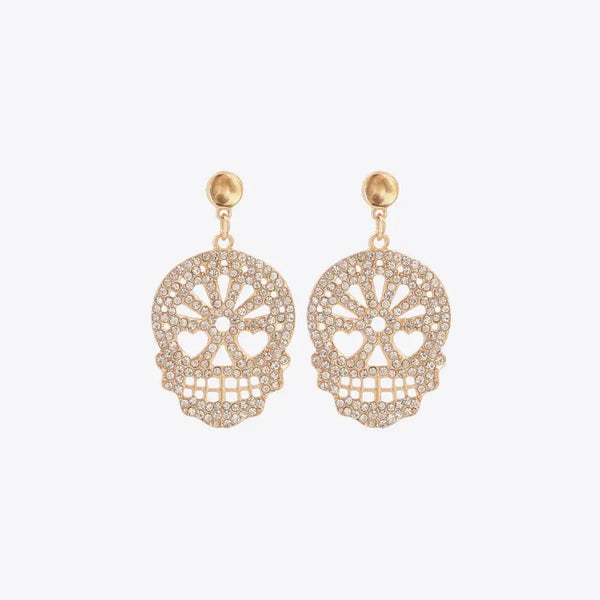 Lovcia Skull Rhinestone Alloy Earrings-Earrings-Transparent-One Size-Transparent