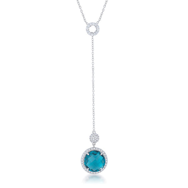 Lovcia Sleek 10.9ct Aqua CZ Rhodium-Plated Lariat Necklace with Classic Drop Design-Necklaces-