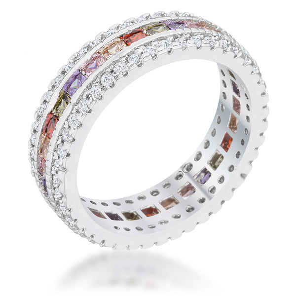 Lovcia Sleek Brilliance Multicolor CZ Eternity Band Ring - 1.75ct Round Cut-Rings-5-5