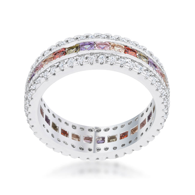 Lovcia Sleek Brilliance Multicolor CZ Eternity Band Ring - 1.75ct Round Cut-Rings-5-5