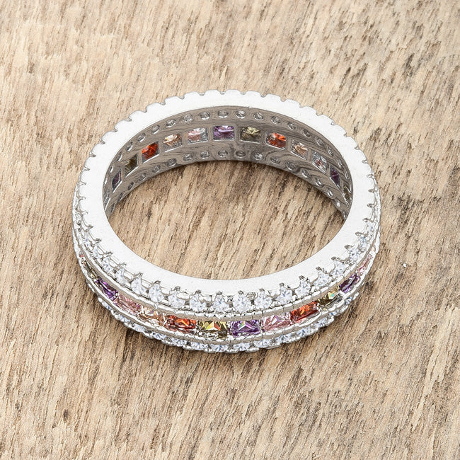 Lovcia Sleek Brilliance Multicolor CZ Eternity Band Ring - 1.75ct Round Cut-Rings-5-5