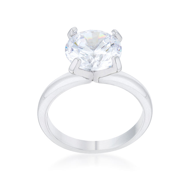 Lovcia Sleek Contour 4.4ct CZ Rhodium Solitaire Ring-Rings-5-5