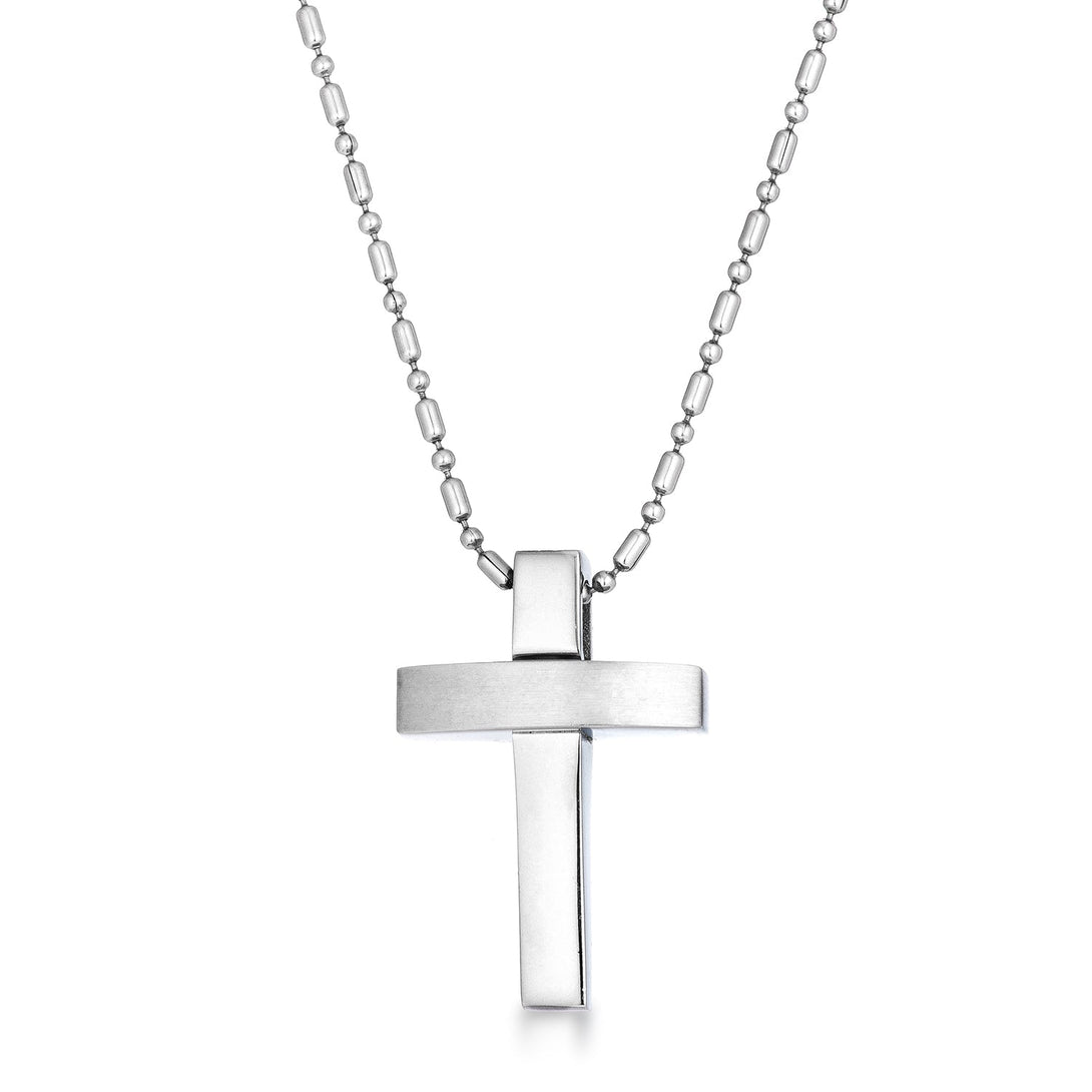 Lovcia Sleek Dual-Finish Stainless Steel Cross Pendant Necklace-Necklaces-