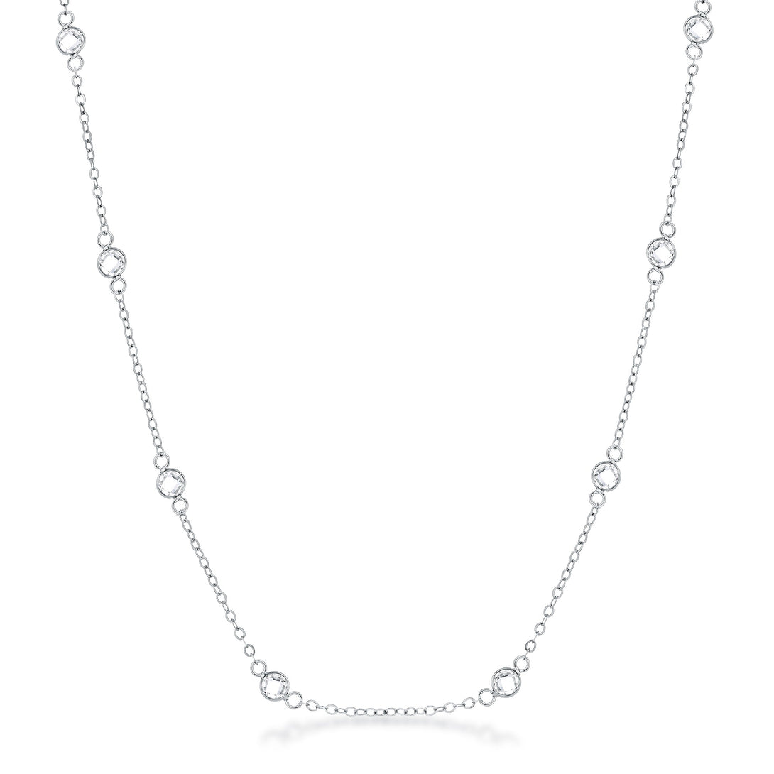 Lovcia Sleek Rhodium-Plated Saturn Necklace with Dainty CZ Accents-Necklaces-16 inch-16 inch