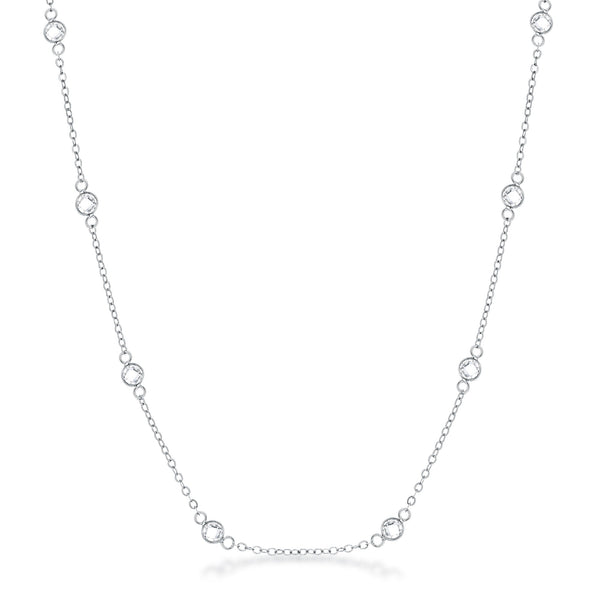 Lovcia Sleek Rhodium-Plated Saturn Necklace with Dainty CZ Accents-Necklaces-16 inch-16 inch