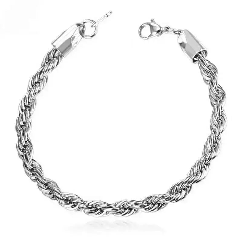 Lovcia Sleek Twisted Design Durable Stainless Steel Rope Chain Bracelet for Men-Bracelets-3mm Steel Chain Length 19cm-3mm Steel Chain Length 19cm