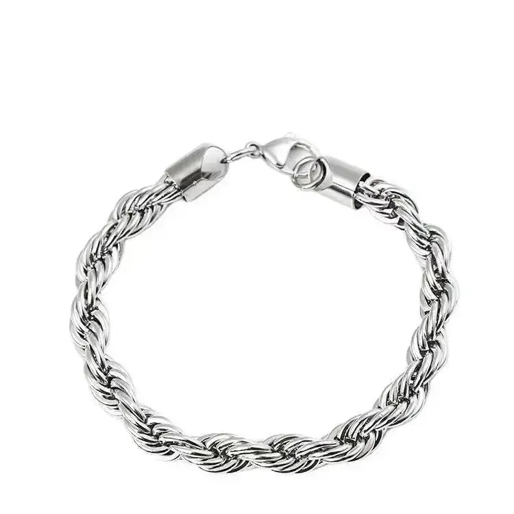 Lovcia Sleek Twisted Design Durable Stainless Steel Rope Chain Bracelet for Men-Bracelets-3mm Steel Chain Length 19cm-3mm Steel Chain Length 19cm
