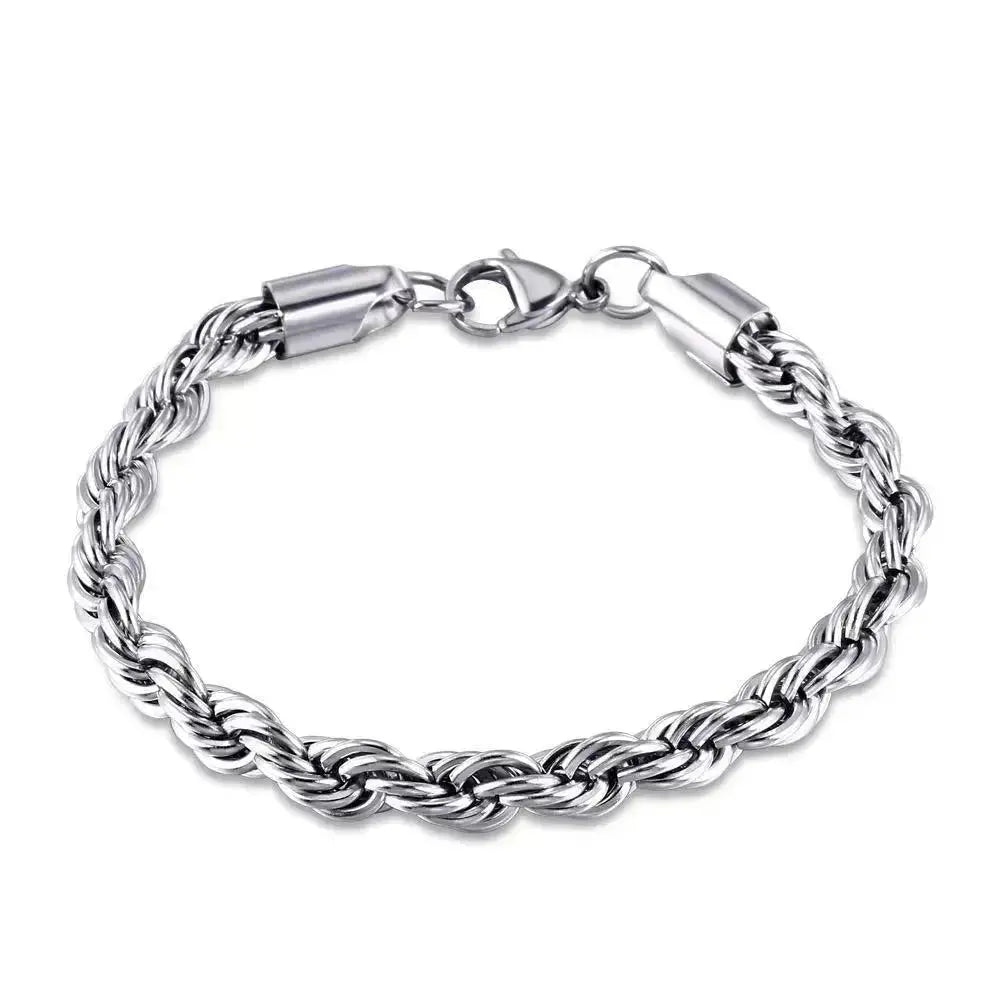 Lovcia Sleek Twisted Design Durable Stainless Steel Rope Chain Bracelet for Men-Bracelets-3mm Steel Chain Length 19cm-3mm Steel Chain Length 19cm