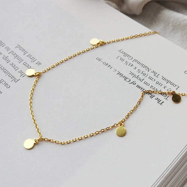 Lovcia Small Round Slice Ornament Clavicle Chain Decor Sterling Silver Necklace for Women-Necklaces-18K Gold-925 Silver-18K Gold