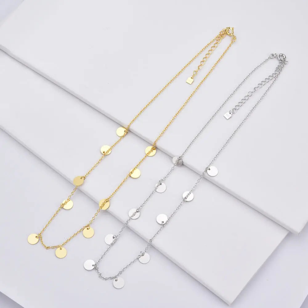 Lovcia Small Round Slice Ornament Clavicle Chain Decor Sterling Silver Necklace for Women-Necklaces-18K Gold-925 Silver-18K Gold