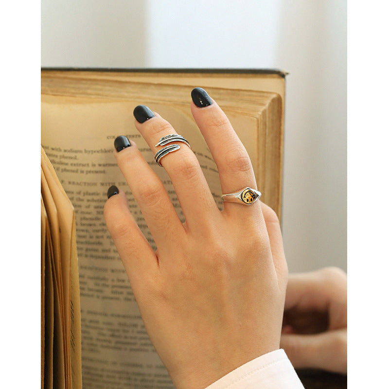 Lovcia Smile Face Adjustable Sterling Silver Ring Gold Tone-Rings-US 6-US 6