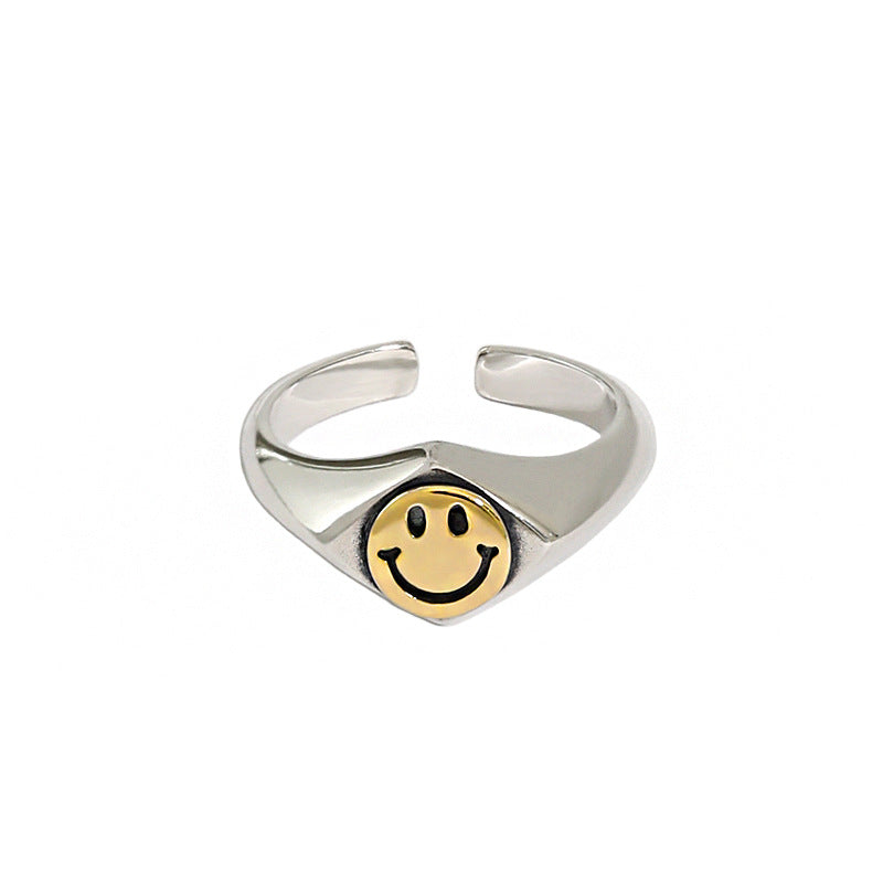 Lovcia Smile Face Adjustable Sterling Silver Ring Gold Tone-Rings-US 6-US 6