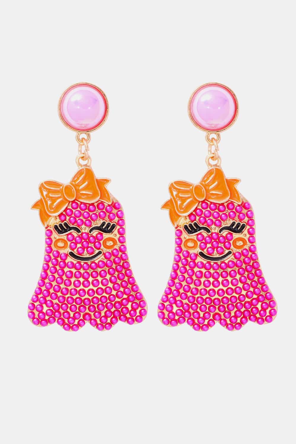 Lovcia Smiling Ghost Shape Synthetic Pearl Earrings-Earrings-Hot Pink-One Size-Hot Pink