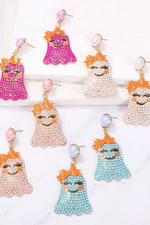 Lovcia Smiling Ghost Shape Synthetic Pearl Earrings-Earrings-Pastel Blue-One Size-Pastel Blue
