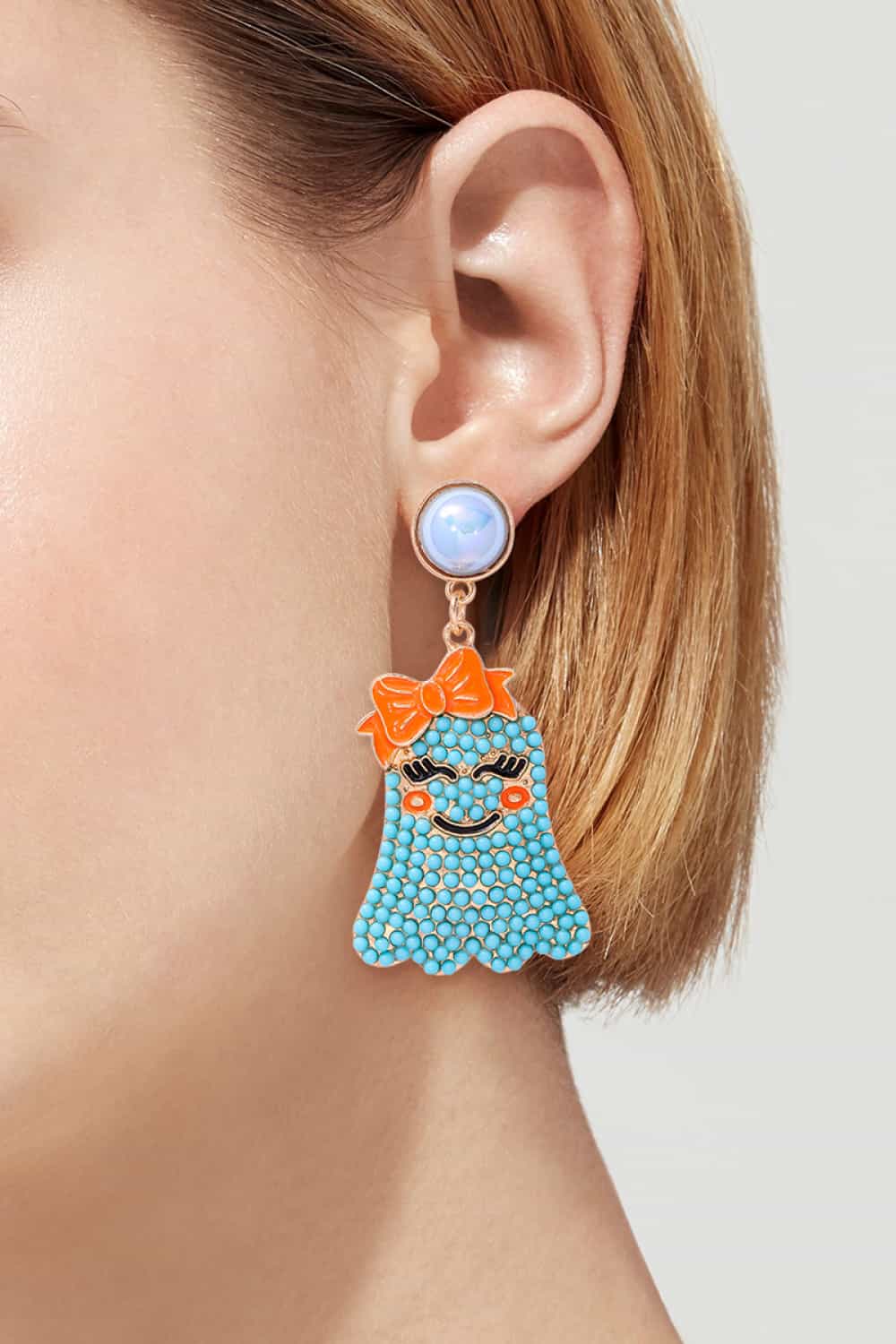 Lovcia Smiling Ghost Shape Synthetic Pearl Earrings-Earrings-Pastel Blue-One Size-Pastel Blue