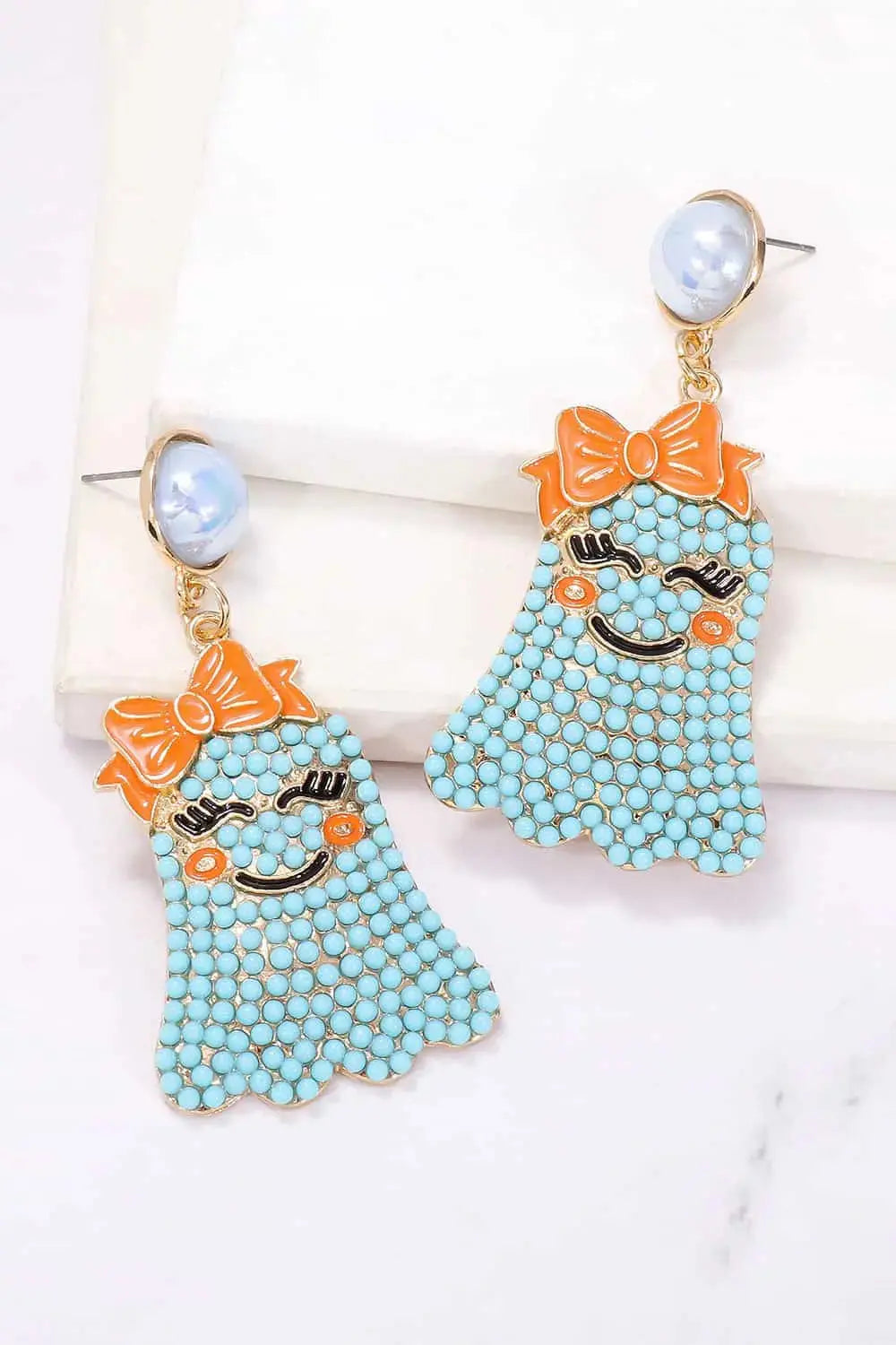 Lovcia Smiling Ghost Shape Synthetic Pearl Earrings-Earrings-Pastel Blue-One Size-Pastel Blue