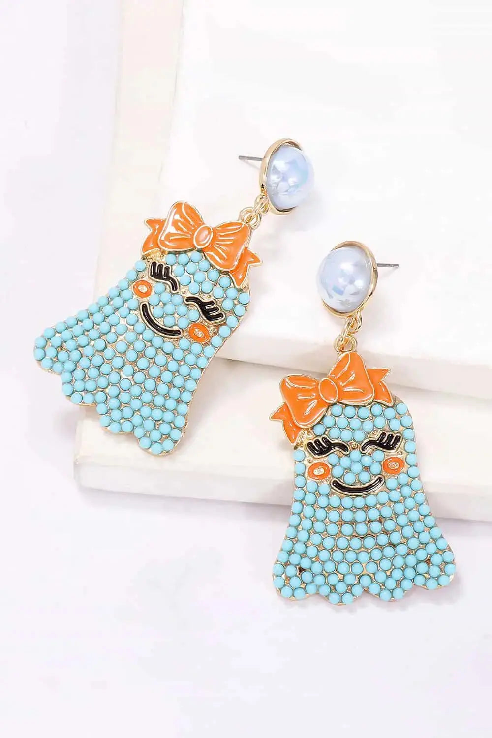 Lovcia Smiling Ghost Shape Synthetic Pearl Earrings-Earrings-Pastel Blue-One Size-Pastel Blue