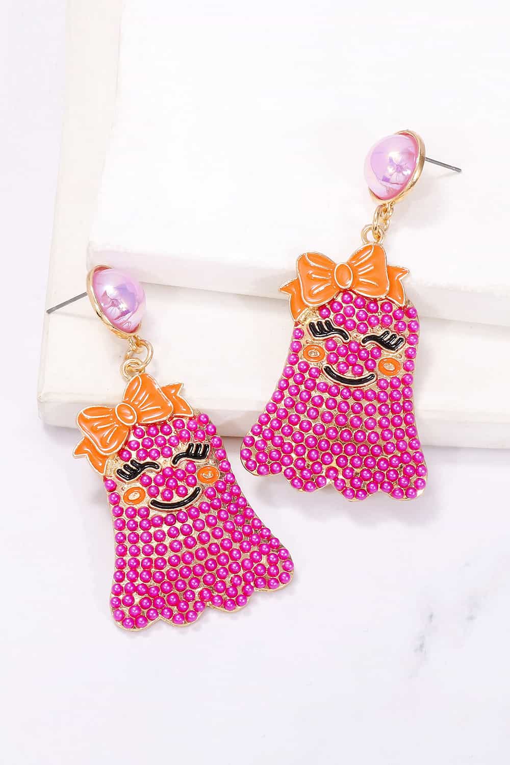 Lovcia Smiling Ghost Shape Synthetic Pearl Earrings-Earrings-Pastel Blue-One Size-Pastel Blue